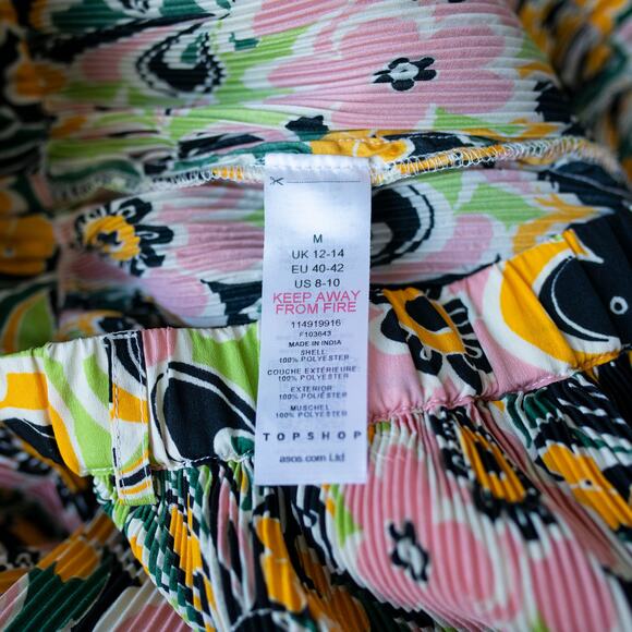 Topshop 60s Floral Plisse Wide Leg Colorful Pants Size 8 - Picture 7 of 8